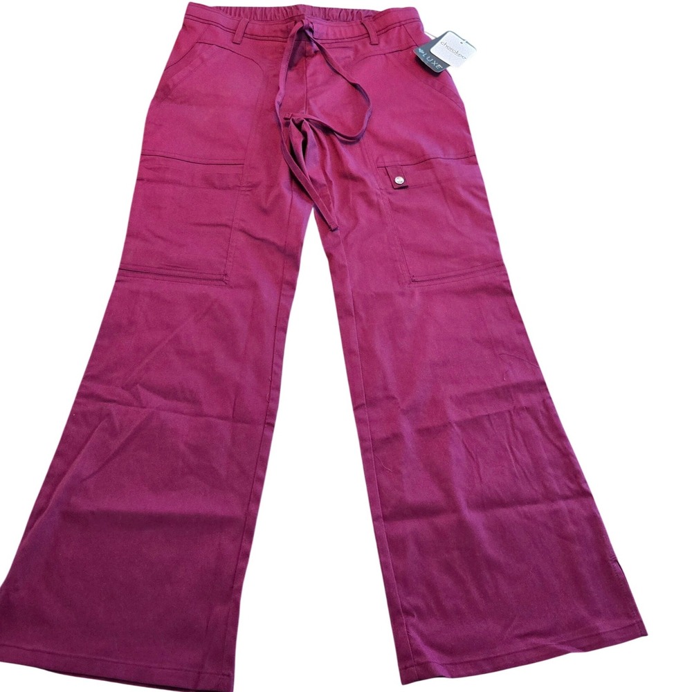 Cherokee Luxe Wine Flare Leg Scrub Pants‎ XS Petite 21100P NWT